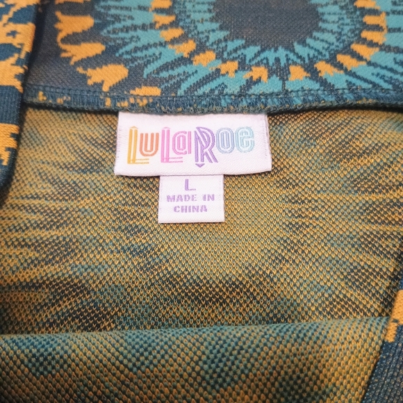 NWT Lularoe Cassie Pencil Skirt Size Large Teal Gold Tulips Print Fall Colors - Picture 5 of 8
